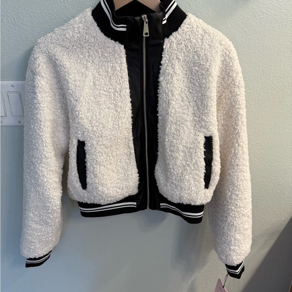 Anthropologie Avec Les Filles Sherpa Fleece Varsity Bomber Jacket NWOT - Picture 10 of 13